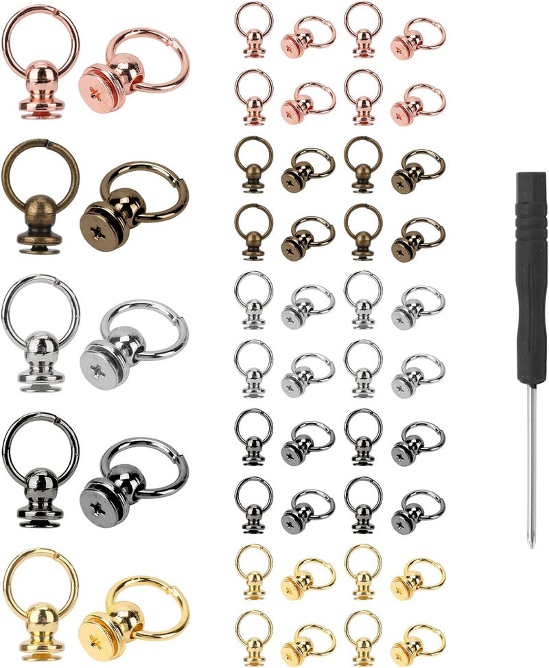 TiSuit 50pcs Screwback Round Head Rivet with Pull Ring Studs with Screwdriver for DIY Leather Craft Belts Purse Handbags Phone Cas (Multicolour) - Image 1